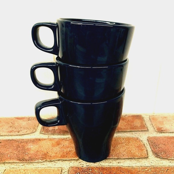 3 IKEA Fargrik Mugs Blue Coffee Tea Stoneware Cup #21533 Stackable 4" Tall (F8) - Picture 5 of 13